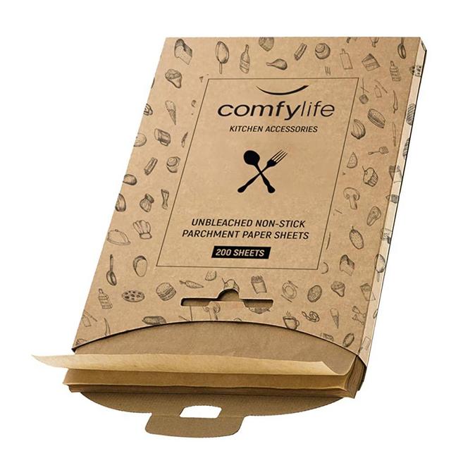 Comfylife 200 x Parchment Paper Sheets - No Curl, No Tear, No Burn Baking Paper (16 x 12 inch) – Precut Parchment Paper For Baking – No Chemical Unbleached Parchment Paper – Cookie Paper Baking Sheets