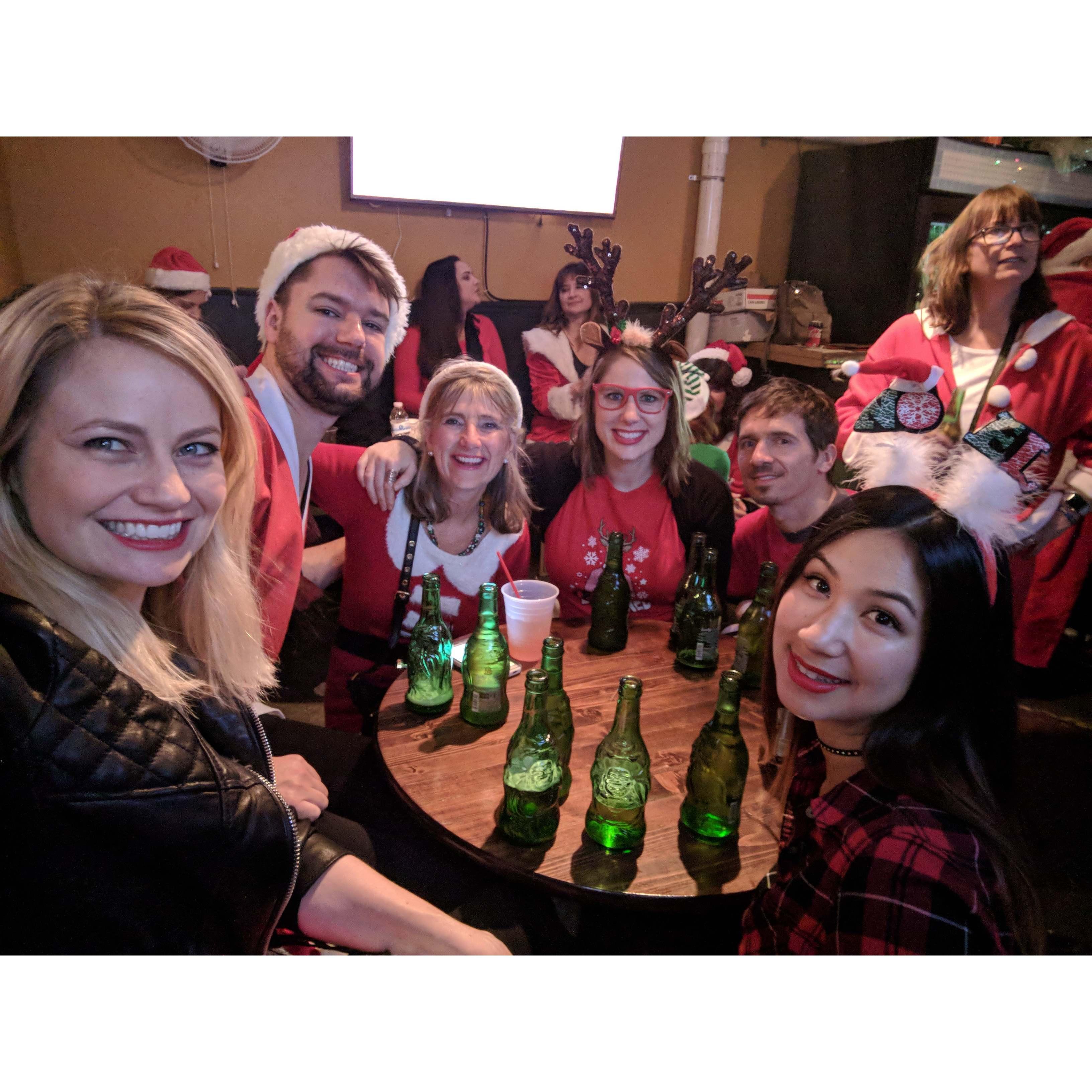Hanging out with friends at Santa Con in SF.