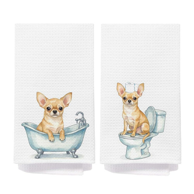 IAFQWDS Chihuahua Dog Bathroom Hand Towels, Chihuahua Gifts for Women, Dog Lovers Mom Dad Owner Gifts Decorative Hand Towels for Kids Bathroom Washroom, 16x24 Inch Set of 2
