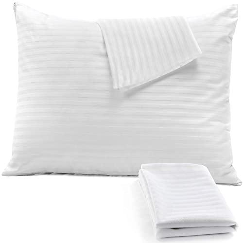Niagara Sleep Solution 4 Pack Pillow Protectors Stripe Zippered Standard 20x26 Inches Brushed White Extreme Soft Cooling Microfiber Wrinkle Stain, Fade Resistant (Microfiber Standard 4 Pack Stripe)