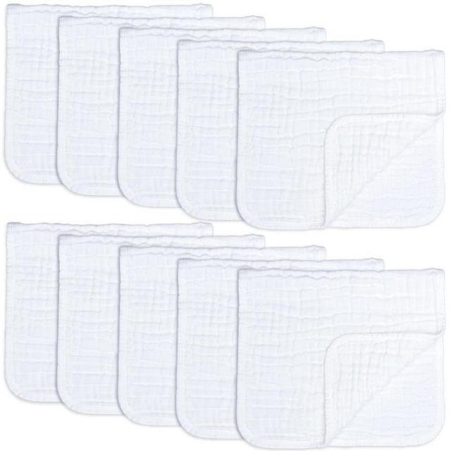Muslin Burp Cloths 10 Pack Large 100% Cotton Hand Washcloths 6 Layers Extra Absorbent and Soft by Comfy Cubs (White, Pack of 10)
