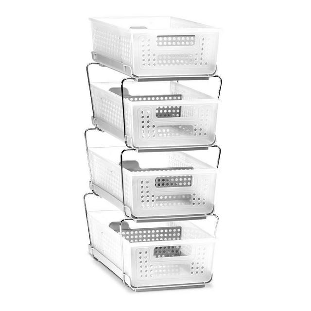 madesmart Stackable Two Tier Organizer with Dividers and Extra Set of Steel Legs, Large, Frost