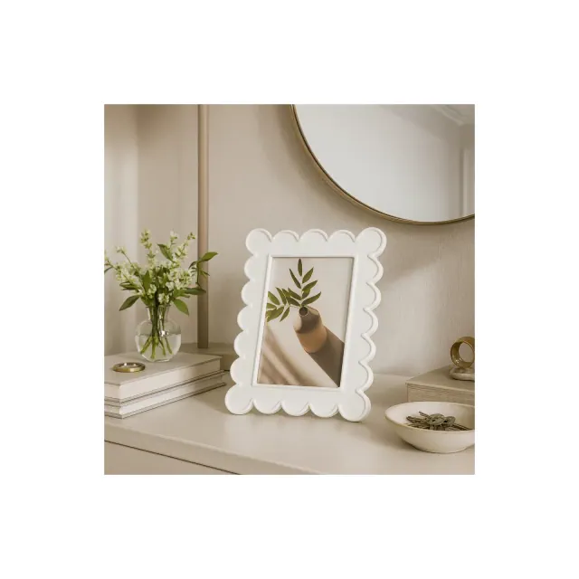 Decorative Scallop Edge Picture Frame for Home Decor - Elegant Photo Frame for Tabletop Accent, Mantel Display, or Living Room Decor - 8", White