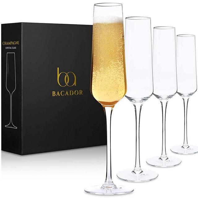 Crystal Champagne Flutes set of 4 - Elegant Lead-Free Crystal Champagne Glasses - Stunning Gift for Wedding, Birthday and Anniversary - Premium Mimosa and Sparkling Wine Stemware - 6.7 oz