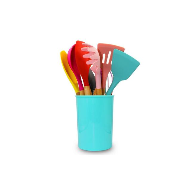 Cheer Collection 12 Piece Non-Stick Silicone Spatula Set with Wooden Handles - Multicolored