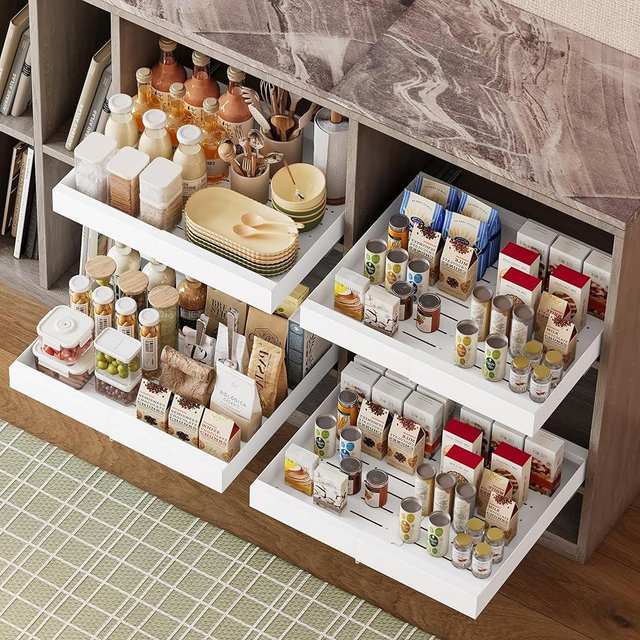 FAVSH 2-Pack Pull-Out Cabinet Organizer with Expandable - Spice Rack Organizer for Cabinet & Slide-Out Drawers for Kitchen Cabinets，Adjustable Width 11.8"-19.7"White