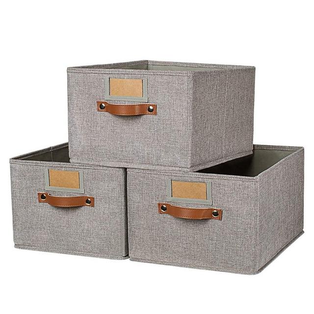 OLLVIA Large Fabric Storage Bins 3 Pack, 15.7x11.8x8.3 Foldable Storage Baskets with Labels, Decorative Storage Bins for Shelves, Rectangle Closet Baskets, Organizing Nursery for Home|Office