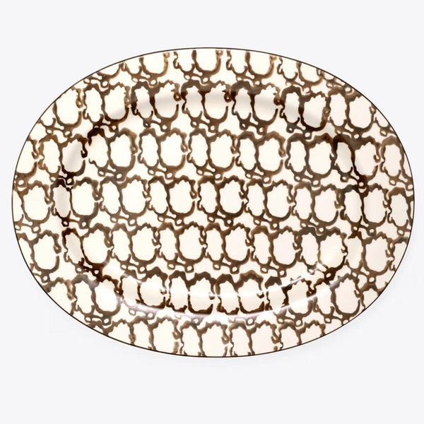Spongeware Oval Serving Platter in Brown