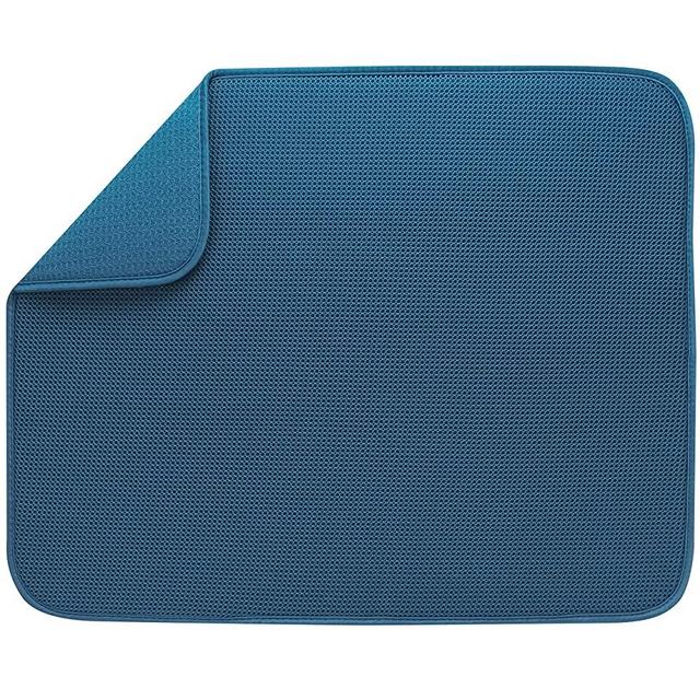 S&T INC. Absorbent, Reversible XL Microfiber Dish Drying Mat for Kitchen, 18 Inch x 24 Inch, Cornflower Blue Mesh
