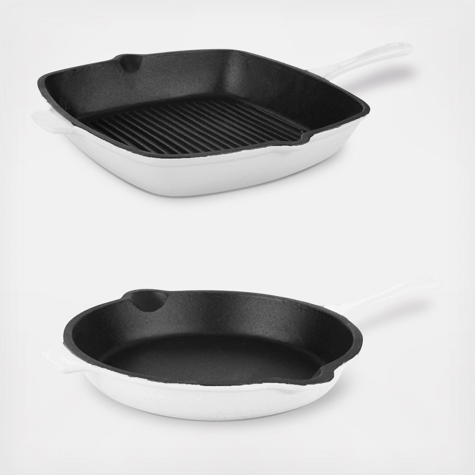 Berghoff Neo Cast Iron Cookware 3 Quart Covered Dutch Oven and 10 Fry Pan,  Set of 2