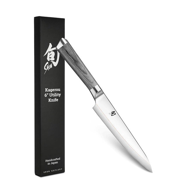 Shun Cutlery Kagerou Utility Knife 6 Inch, Narrow, Sharp Straight-Bladed Kitchen Knife Perfect for Precise Cuts, Ideal for Preparing Sandwiches or Trimming Small Vegetables, Handcrafted Japanese Knife