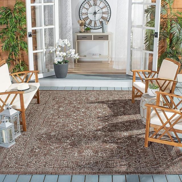 SAFAVIEH Courtyard Collection Area Rug - 9' x 12', Brown & Ivory, Non-Shedding & Easy Care, Indoor/Outdoor & Washable-Ideal for Patio, Backyard, Mudroom (CY8680-36321)