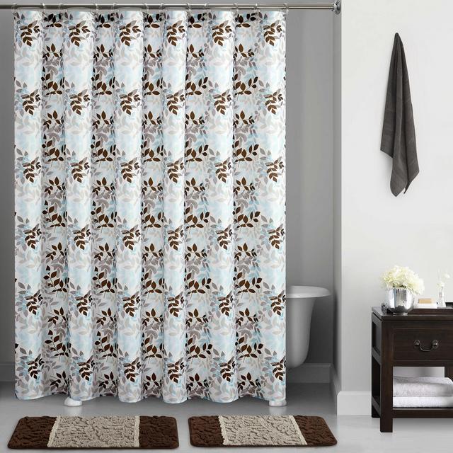 Mainstays Brown Botanical Vines Printed 15 Piece Shower Curtain Bath Set