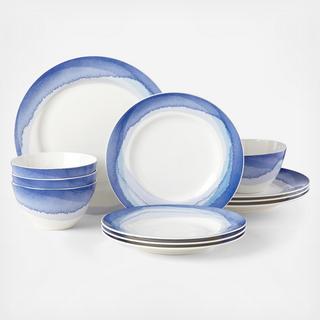 Indigo Watercolor Stripe 12-Piece Dinnerware Set, Service for 4