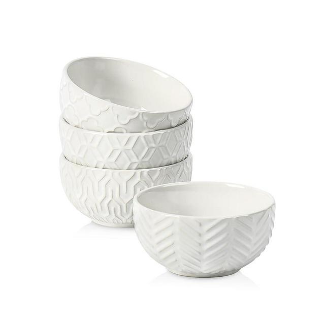 Sureasy Small Bowls 4 OZ, 3.5 inch Dipping Bowls, Ceramic Embossed Mini Bowls for Ice Cream, Side Dishes, Sauces, Housewarming, Set of 4, White