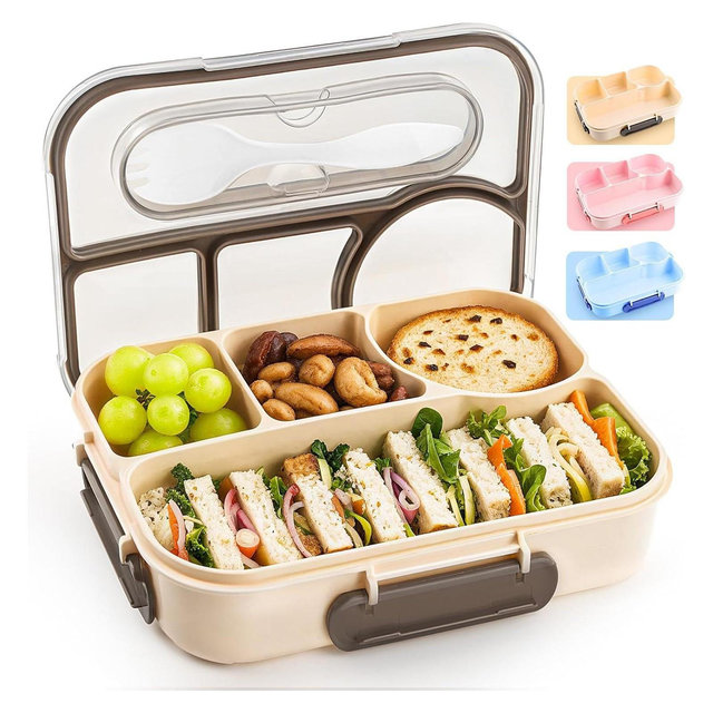 4-Compartment Bento Box for Adults. Drop-Proof, Dishwasher Safe, and BPA-Free. cream-colored
