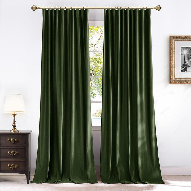 NICETOWN Olive Green Velvet Blackout Curtains 84" Long, 52" Wide - Thermal Insulated Room Darkening Drapes with Rod Pocket/Back Tab/Shower Hook Hanging Options for Bedroom Privacy (2 Panels)