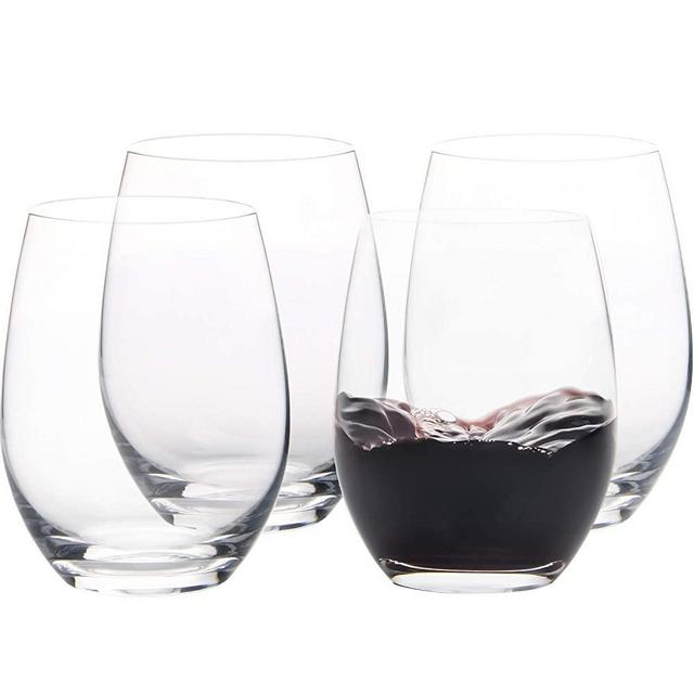 FAWLES Artisan Crystal Stemless Wine Glasses Set of 4, 15 Ounce Smooth Rim Standard Wine Glass Tumbler for Red, White Wine, Dishwasher Safe