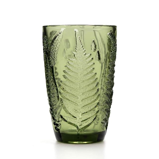 QELVIO Drinking Glasses Set Of 4 - Vintage Green Highball Thick Glass Glassware For Cocktail & Water, Kitchen Mixed Drink Textured Tumblers, Home & Bar Retro Sets, Juice Bubble Soda Tall Tumbler