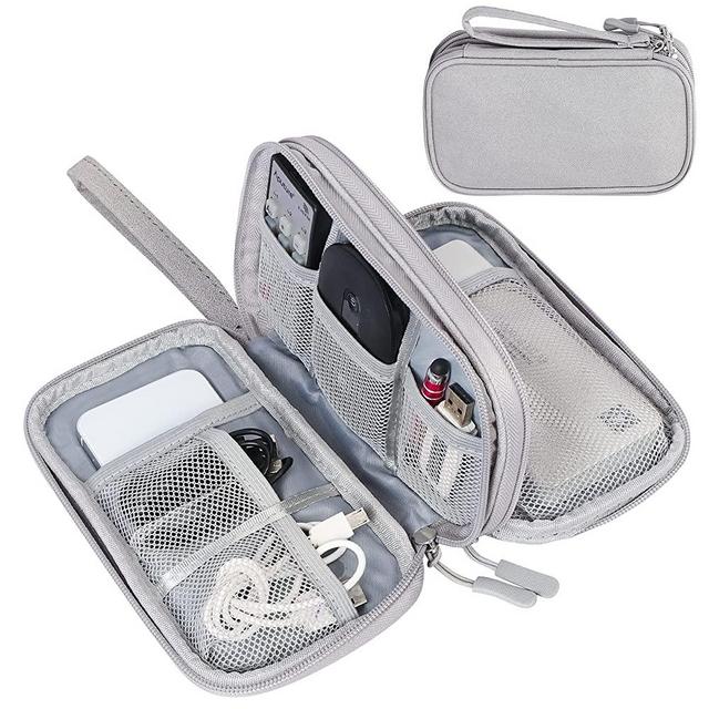 FYY Electronic Organizer, Travel Cable Organizer Bag Pouch Electronic Accessories Carry Case Portable Waterproof Double Layers Storage Bag for Cable, Cord, Charger, Phone, Earphone, Medium Size, Grey