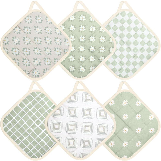 6 Pack Pot Holders 100% Cotton Heat Resistant Potholder, Machine Washable Pot Holder, Hot Pads, Table Pads for Cooking Baking (C)
