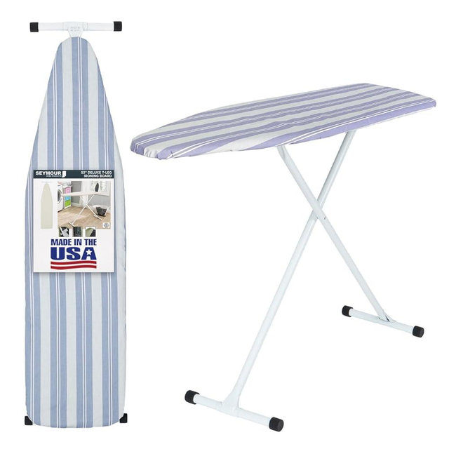 Full Size Ironing Board with Cover & Pad – USA-Made with Enhanced Grip Feet for Extra Stability – Adjustable Steel T-Legs 35" High – Perforated Top – Durable Iron Board for Home, Laundry Room, Stripe