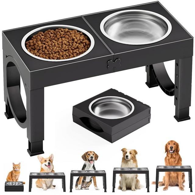 Elevated Dog Bowls for Medium Large Breed Dogs, 4 Height Adjustable Dog Raised Bowls Stand to 9.09", 10.63", 12.20", 13.78", 2 Thick Stainless Steel Dog Food Water Bowls, No Slip Dog Feeder