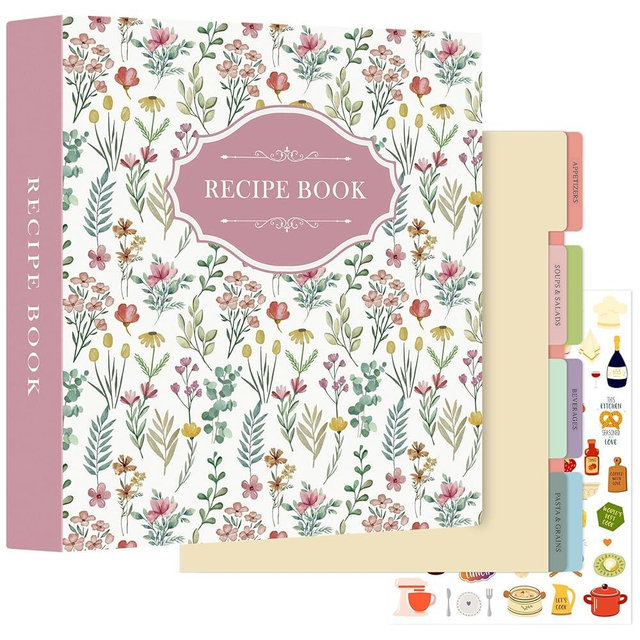 Lanpn Recipe Binder 8.5x11 3 Ring Kit, Blank Organizer Recipe Binder Waterproof Cookbook to Write in Your Own Recipes with 60 Plastic Sleeves,116 Recipes, Dividers,Labels & Stickers, Pink