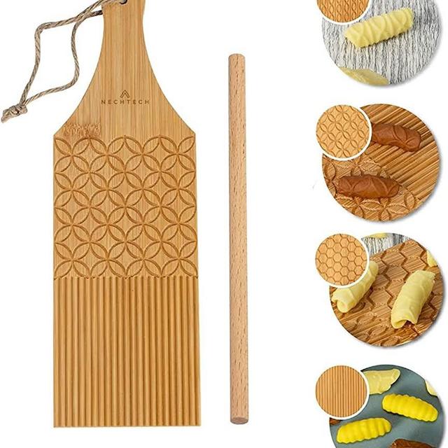 NechTech Combo Gnocchi Pasta Board Garganelli Board and Gnocchi Stripper Spaghetti Macaroni Pasta Board Bamboo Rolling Cavatelli Pasta Maker Pasta Board Gnocchi Roller for Kitchen