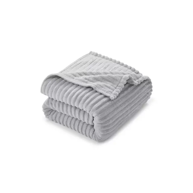 Nestl Light Gray Throw Blanket for Couch, Lightweight Cut Plush Cozy Blanket, Fuzzy Warm Fleece Throw Blanket