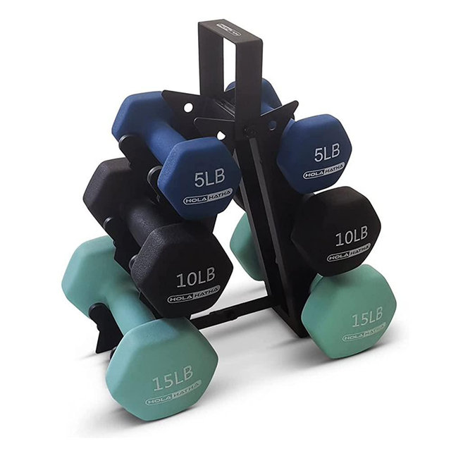 HolaHatha Neoprene Dumbbell Free Hand Weight Set with Storage Rack, Ideal for Home Gym Exercises to Gain Tone and Definition