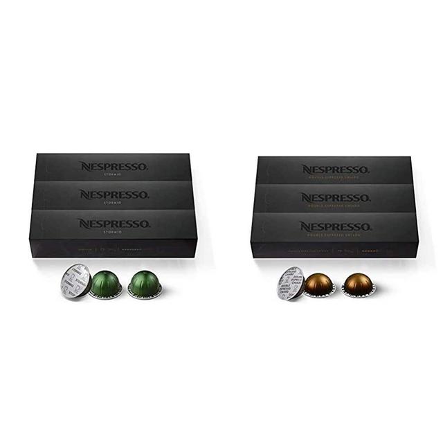 Nespresso Capsules VertuoLine, Stormio, Dark Roast Coffee, 30 Count Coffee Pods, Brews 7.8oz & Capsules VertuoLine, Double Espresso Chiaro ,Medium Roast Espresso Coffee, Coffee Pods, 30 Count