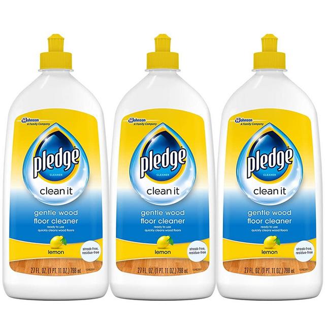 Pledge Wood Floor Cleaner Liquid, Shines Hardwood, Removes Dirt, Safe and Gentle, Lemon, 27 fl oz - Pack of 3