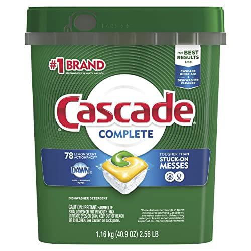 Cascade Complete Dishwasher Pods, Actionpacs Dishwasher Detergent, Lemon Scent, 78 Count