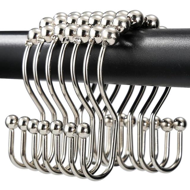 Shower Curtain Hooks, OEH Shower Curtain Rings, Metal Shower Curtain Rings Rust Proof, Smooth Gliding Metal Shower Curtain Hooks Rust Proof, Double Double Shower Rings for Curtain, 12 Pcs, Nickel