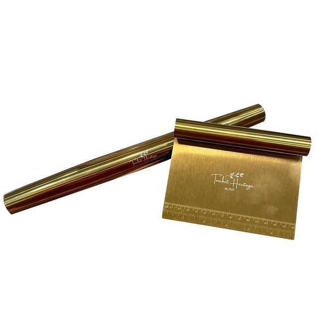 French Rolling Pin and Dough Scraper Set | Gold Bench Scraper Tool | Rolling Pin For Dough | Bread Making Accessories | Metal Bread Dough Cutter | Sourdough Scraper | Rolling Pin for Baking