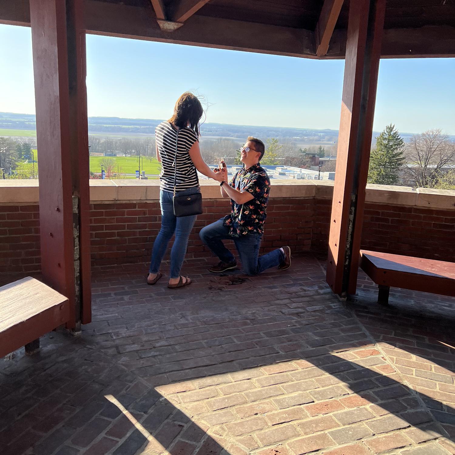 Dillon proposed in the gazebo at SUNY Geneseo, April 2023