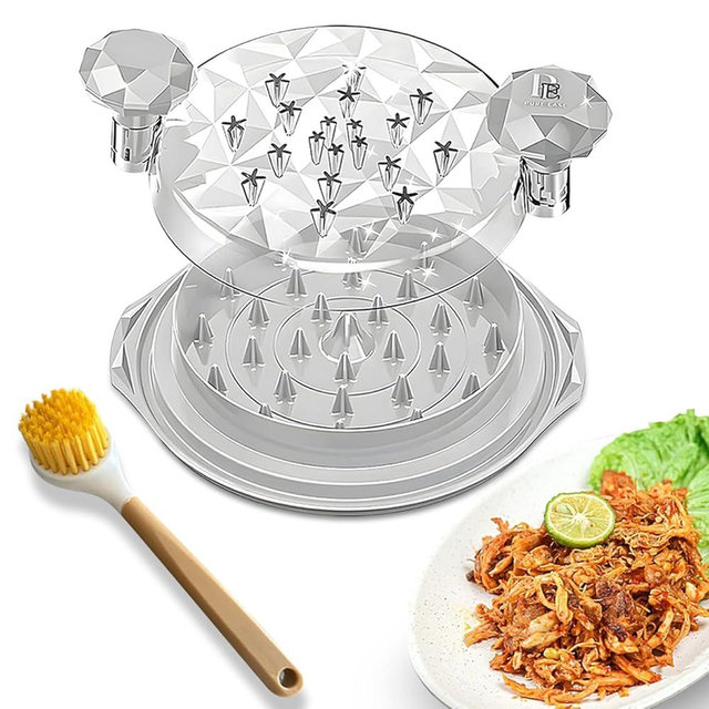 PureEase Chicken Shredder Tool Twist Large With Brush Anti-slip Bpa Free Meat Shredder Tool Twist Ergonomic Handle Meat Grinder Dishwasher-safe Transparent Lid Upgraded Spikes Wall Mounted (grey)
