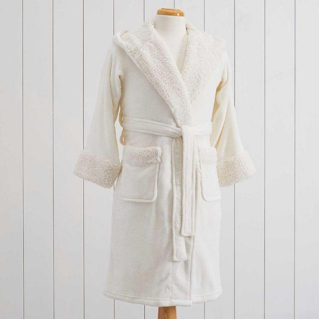 Ivory Teddy Faux Fur Trim Robe, Small