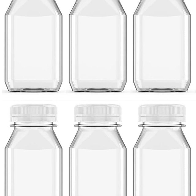 Axe Sickle 6 Pcs 6 Ounce Juice Bottles Plastic Milk Bottles Bulk Beverage Containers with Tamper Evident Caps Lids White for Milk, Juice, Drinks and Other Beverage Containers