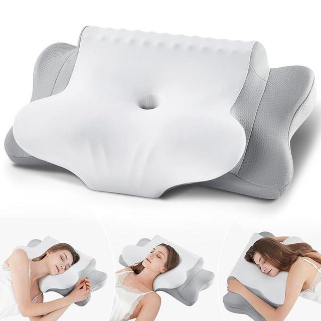 Cervical Pillow for Neck Pain Relief - Cooling Ergonomic Dual-Sided Orthopedic Neck Pillow with Ice Silk Pillowcase, Breathable Memory Foam Contour Pillow for Side, Back, Stomach Sleepers