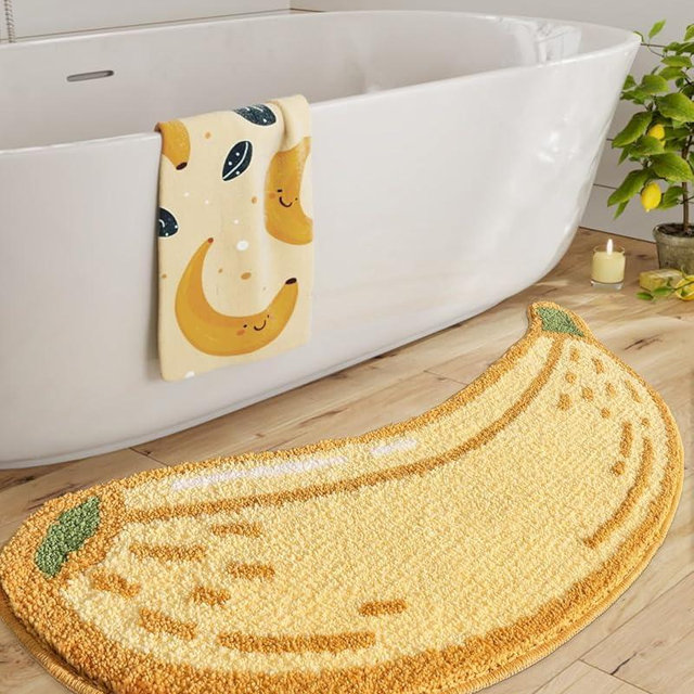 LUMI Cute Bathroom Rugs, Funny Fruit Runner Rug, Soft Plush Fluffy Bath Mat, Absorbent, Non-Slip for Bathroom, Kitchen Sink, Bedroom, Kid's Bedroom, and Living Room, 18.5"x39.5", Banana