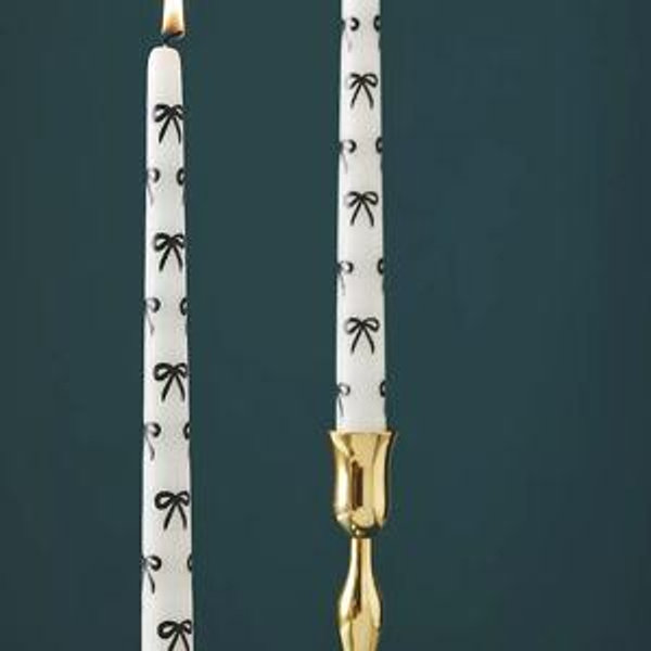 Handpainted Bow Taper Candles, Set of 2