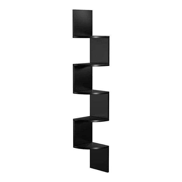 VASAGLE Corner Shelf, 5-Tier Floating Wall Shelf with Zigzag Design, Bookshelf, Black ULBC072B01