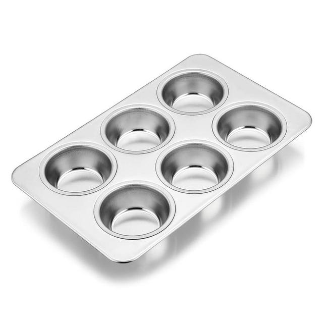 E-far Stainless Steel Muffin Pan, 6-Cup Cupcake Pan Tin for Baking, Metal Muffin Pan Tray Mold, Non-toxic & Healthy, Oven & Dishwasher Safe, Regular Size - 11.44 x 7.12 x 1.25 Inch