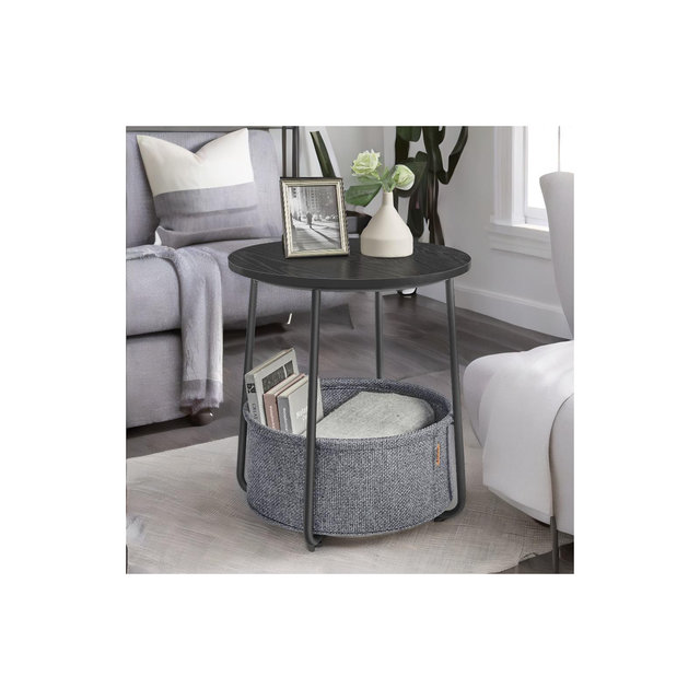 Small Side Table with Storage Round End Tables Living Room Side Tables for Small Spaces Bedroom Ebony Black and Slate Gray