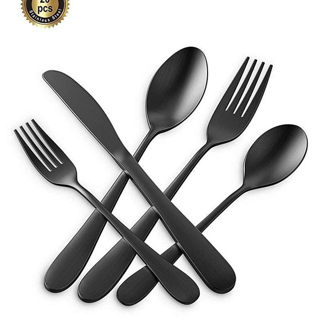 HF HOFTEN Black Silverware Set, 20 Piece Food Grade Stainless Steel Flatware Set Include Fork Spoon Knife Utensils for Daily Use and Party, Service for 4, Anti Rust, Safe in Dishwasher(HD822-BL)