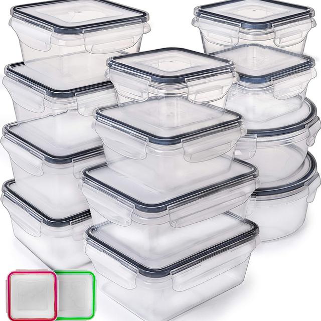 Fullstar (12 Pack) Food Storage Containers with Lids - Black Plastic Food Containers with Lids - Plastic Containers with Lids - Airtight Leak Proof Easy Snap Lock and Bpa-Free Plastic Container Set