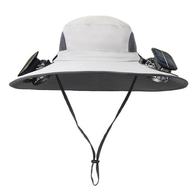 Solar Fan Hat Rechargeable 2Detachable Solar Fans,Water-Repellent Wide Brim Bucket Hat, Outdoor Camping Hiking Golf Sun Hat