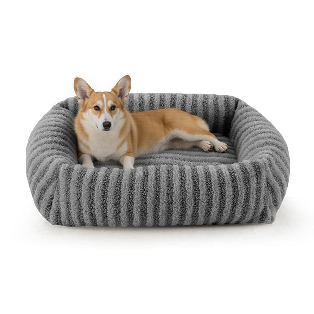 MIXJOY Dog Bed Medium Size Dog, Washable Medium Dogs Bed with Removable Cover, Soft Rectangle Doggy Ded Fluffy Plush Faux Fur Pet Bed with Anti-Slip Bottom, 30"x24"x8", Grey